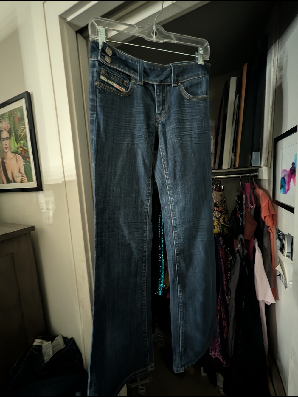 Vigoss Cross Belt Button Dark Wash Flare Jeans Size 27 - Picture 2 of 9
